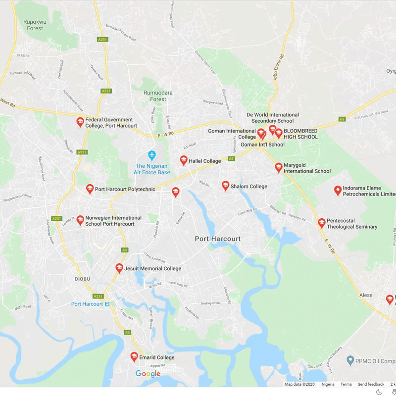 Map of RSPHCMB locations across Port Harcourt